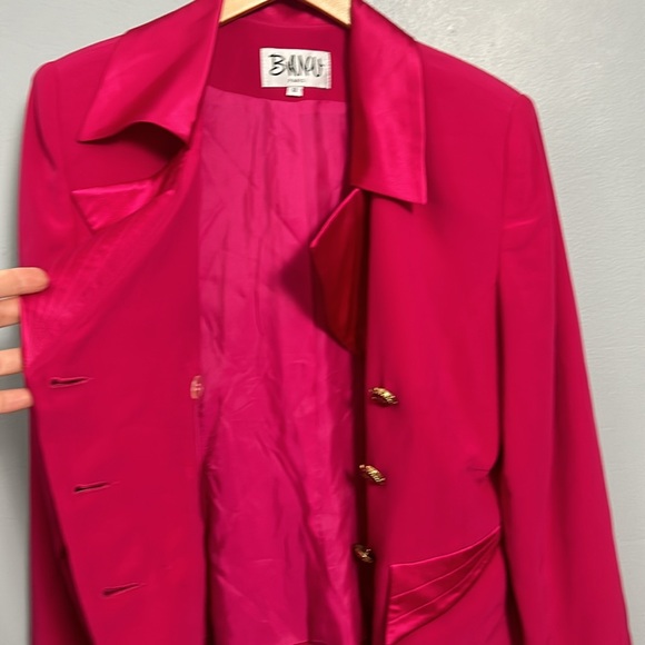 Vintage Banu Paris Fuchsia Double Breasted Satin Blazer size 12 - Picture 11 of 12